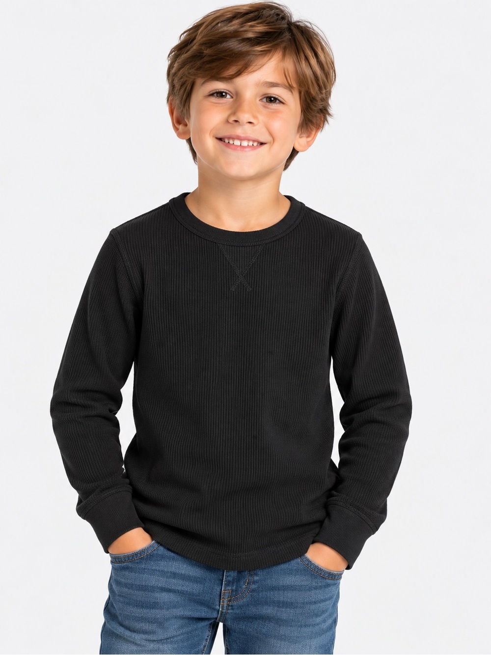 Cat & Jack Black Ribbed Thermal Long-Sleeve Tee